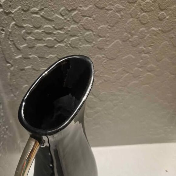 Made in India Heavy Water Flower Black Ceramic Pitcher 12" - Picture 3 of 7